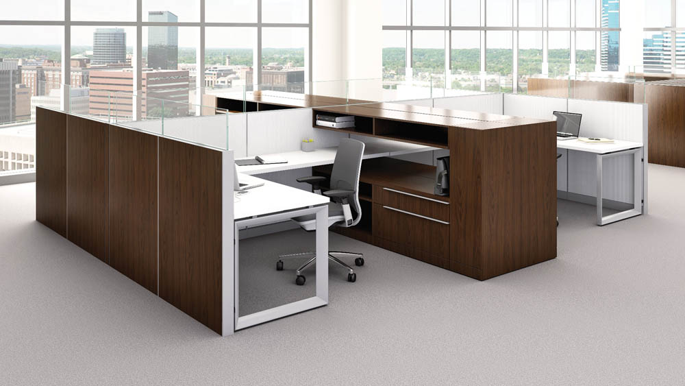 Steelcase workstations with wood paneling