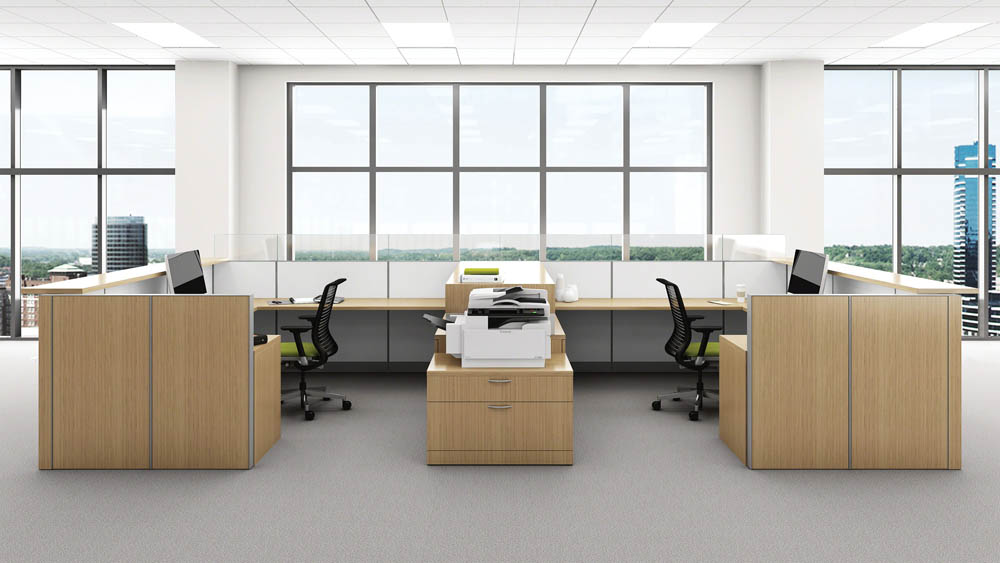 Steelcase workstations with wood paneling